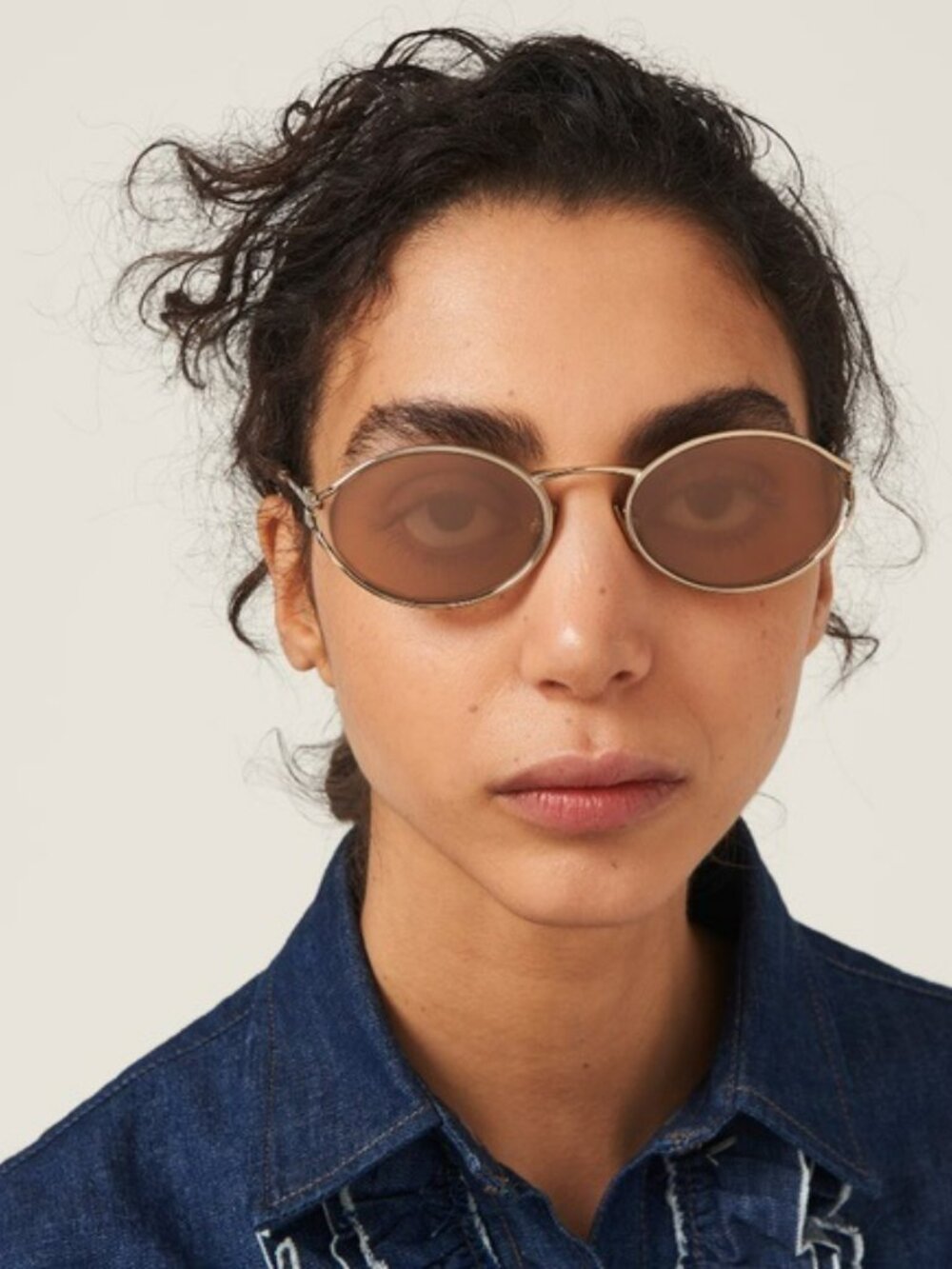 Miu Miu MU52YS ZVN20F BRAND NEW Sunglasses Pink Gold Mirror Silver Oval Unisex - Picture 1 of 14